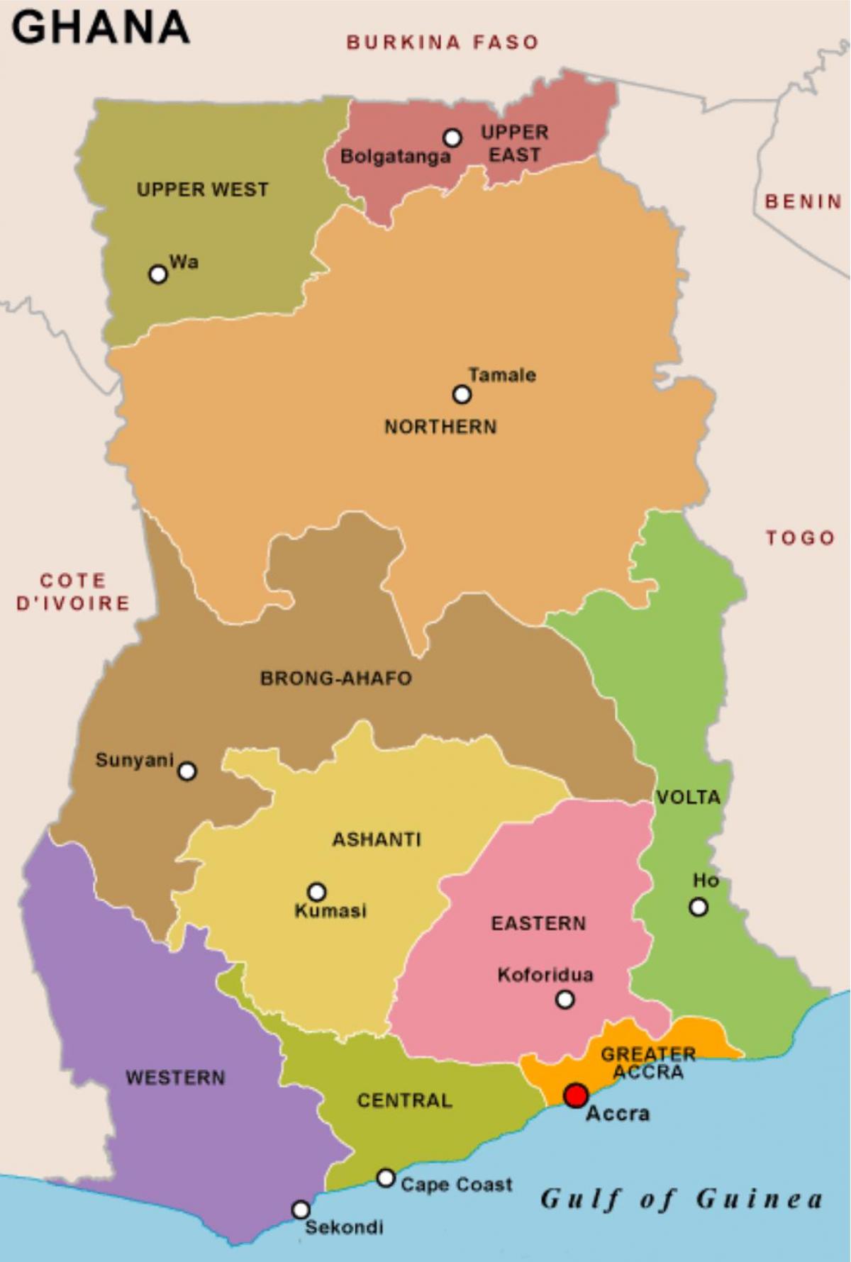 ghana kort og regioner