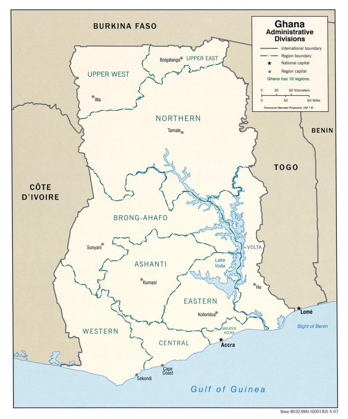 ghana kort med regioner og distrikter