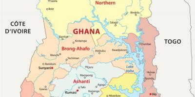 Kort over ghana, der viser distrikter