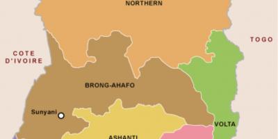 Ghana kort og regioner